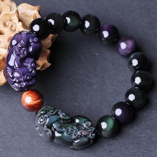 085 piyao bracelet lucky charm bracelet  obsidian  feng shui double energy black wealth bracelet men's bracelet red tiger eye