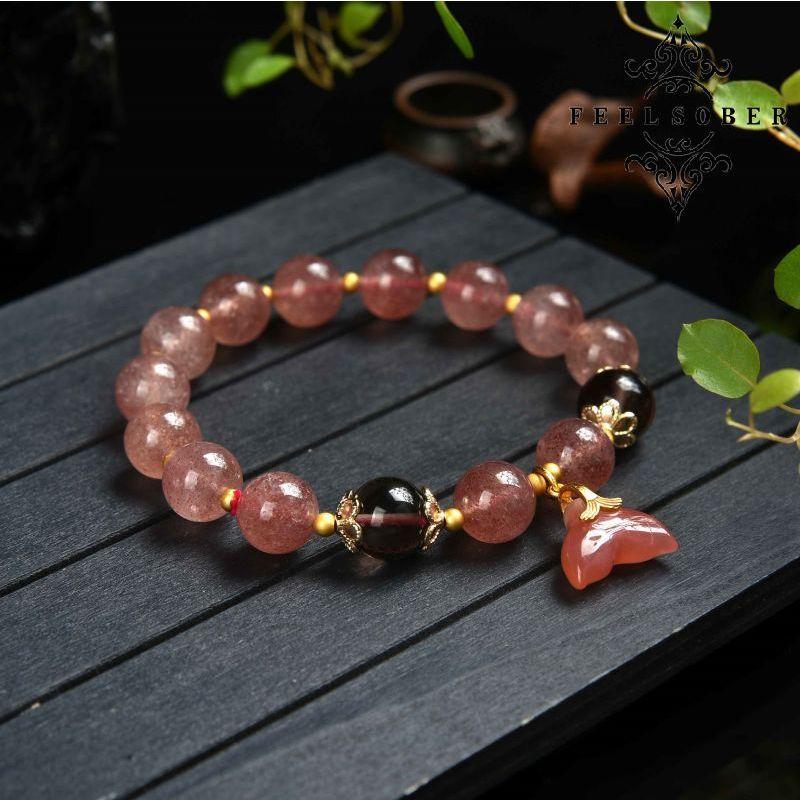 Lucky Charm Bracelet 2023 Strawberry Quartz Mermaid Tail Bracelet Bracelet Women Lucky Stone Bead Bracelet Rosary Beads Energy Feng Shui Gift