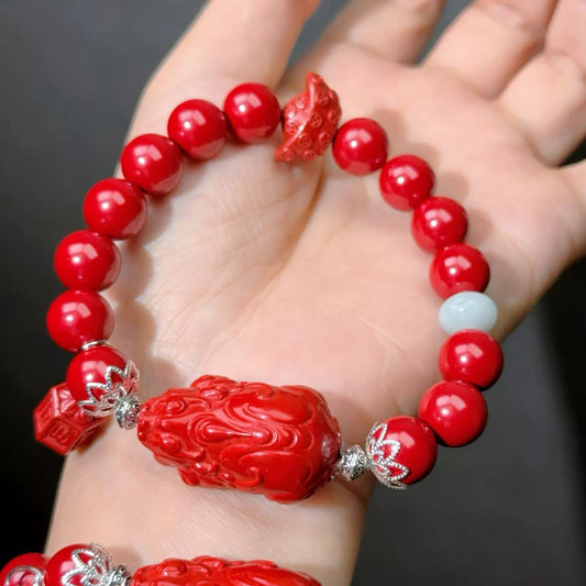 019 Cinnabar Jadeite lucky charm bracelet 2025 energy feng shui magnetic fashion jewelry beads bracelet gift