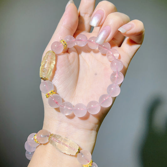 031 Rose Quartz Bracelet Citrine Nine-Eyed Dzi Bead Energy Lucky Charm Bracelet 2025 Feng Shui Bracelet Magnetic Bead Bracelet Gift