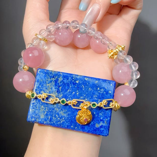 001 Lapis lazuli Rose quartz Clear quartz bracelet.. Natural crystal bracelet properties, fashionable bracelet gift