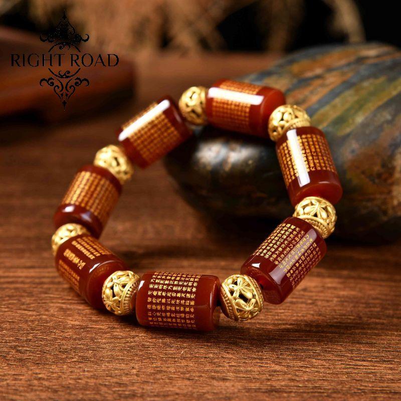 051lucky charm bracelet 2024 red agate scripture barrel beads bracelet energy feng shui fashion high quality new Chinese magnetic therapy rosary beads