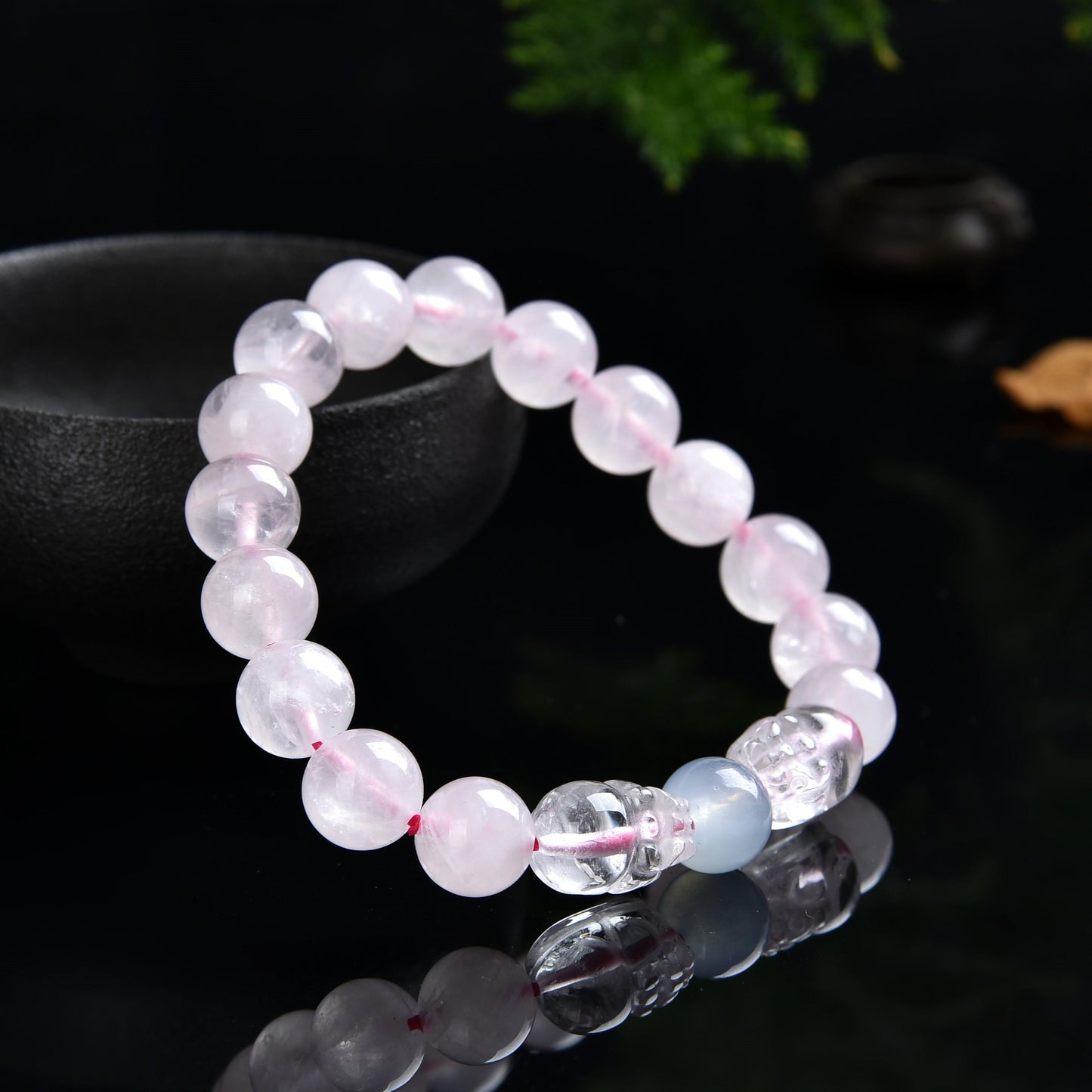 010 Rose quartz piyao bracelet with certificate lucky charm