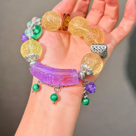 012 Citrine Amethyst Malachite Bracelet, High-Quality Fashion Feng Shui Beads Magnetic Jewelry, Bangles Gift Idea