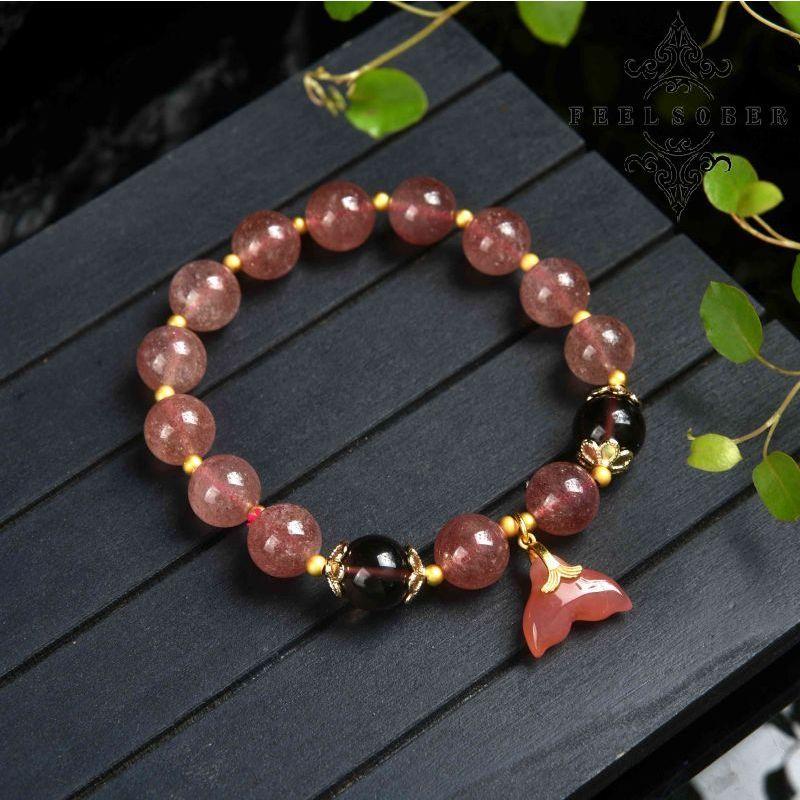 Lucky Charm Bracelet 2023 Strawberry Quartz Mermaid Tail Bracelet Bracelet Women Lucky Stone Bead Bracelet Rosary Beads Energy Feng Shui Gift