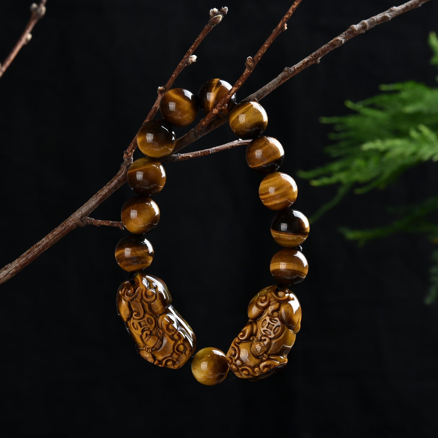 043 Double piyao yellow tiger eye stone bracelet