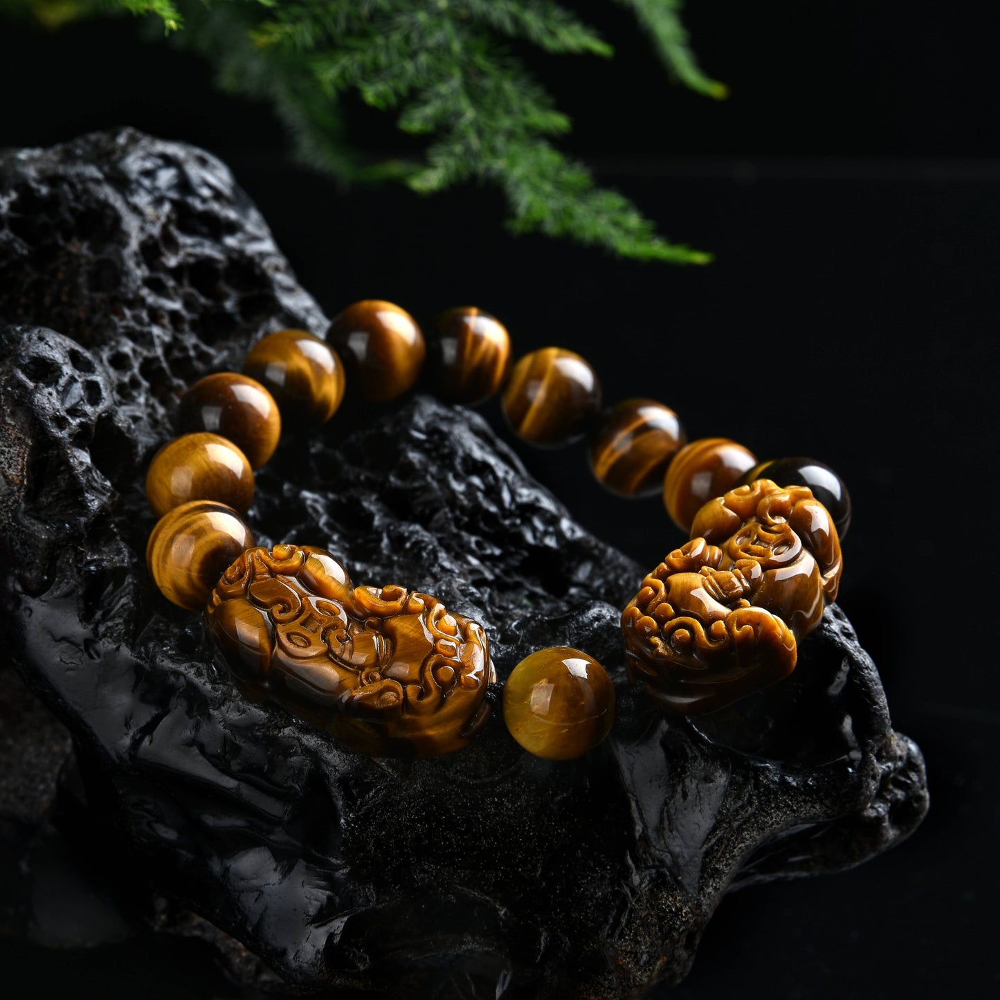 043 Double piyao yellow tiger eye stone bracelet