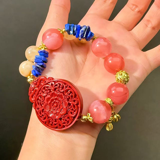 015 Cinnabar Agate Rutilated Q Bracelet Energy High Quality Fashion Jewelry Feng Shui Beads Magnetic Gift