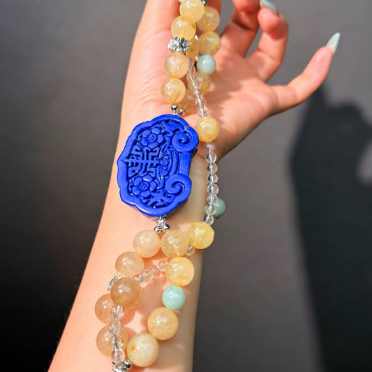 022 Rutilated Quartz (Golden) Lapis Lazuli Jadeite Bracelet Energy High Quality Fashion Jewelry Magnetic Beads Bracelet Gift