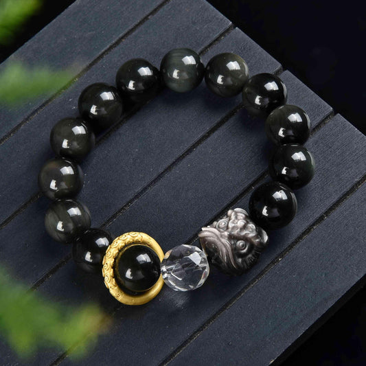 Obsidian Tai sui Lion Head Bracelet