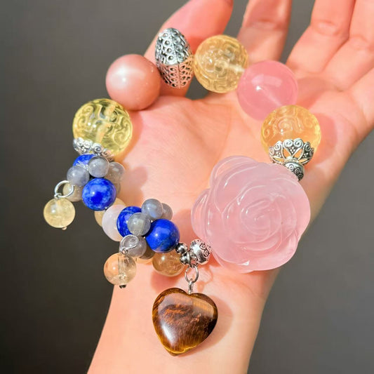 014 Citrine Rose Quartz Sunstone Bracelet Energy High Quality Fashion Jewelry Feng Shui Beads Magnetic Gift