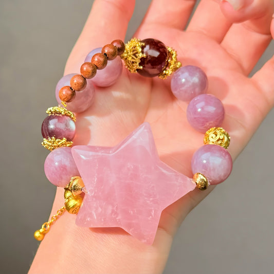014 Rose Quartz Garnet Lepidolite Bracelet, High-Quality Fashion Feng Shui Beads Magnetic Jewelry, Bangles Gift Idea