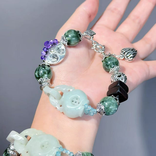 013 Seraphinite Jadeite Amethyst Lucky Charm Bracelet 2025 Energy High Quality Feng Shui Bracelet Magnetic Beads Fashion Jewelry Bracelet Gift