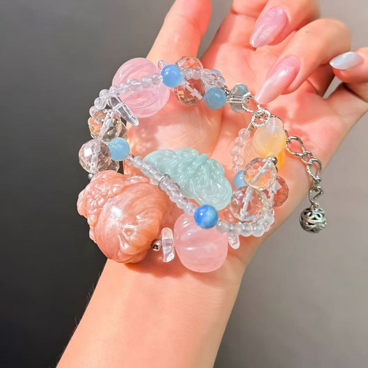 012 Sunstone Jadeite Rose Quartz  Bracelet Energy High Quality Fashion Jewelry Feng Shui Beads Magnetic Gift