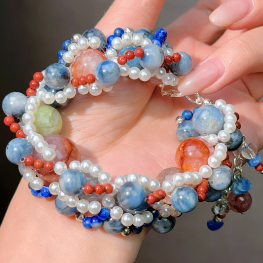 017 Kyanite Hematoid Quartz Lapis Lazuli bracelet 2025 energy high quality fashion jewelry magnetic beads bracelet gift