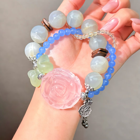 028 Moonstone Rose Quartz Serpentine Bracelet Energy Feng Shui Fashion Accessories Jewelry Bracelet Magnetic Beads Bracelet Gift
