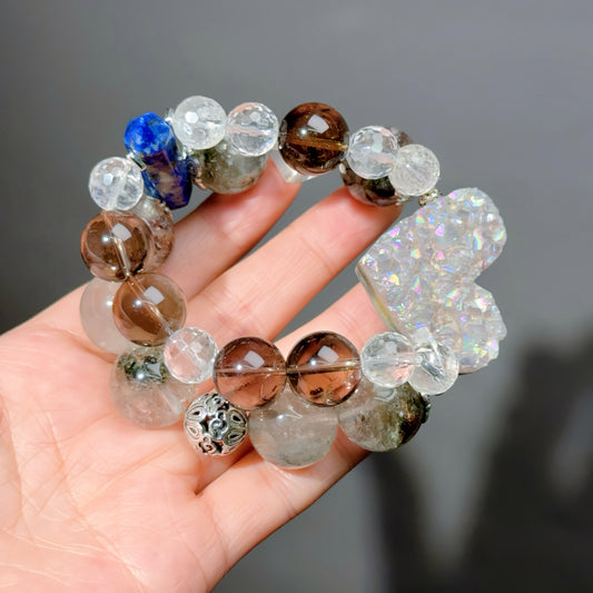 019 Smoky Quartz Phantom Quartz Clear Quartz lucky charm bracelet 2025 energy feng shui magnetic fashion jewelry beads bracelet gift