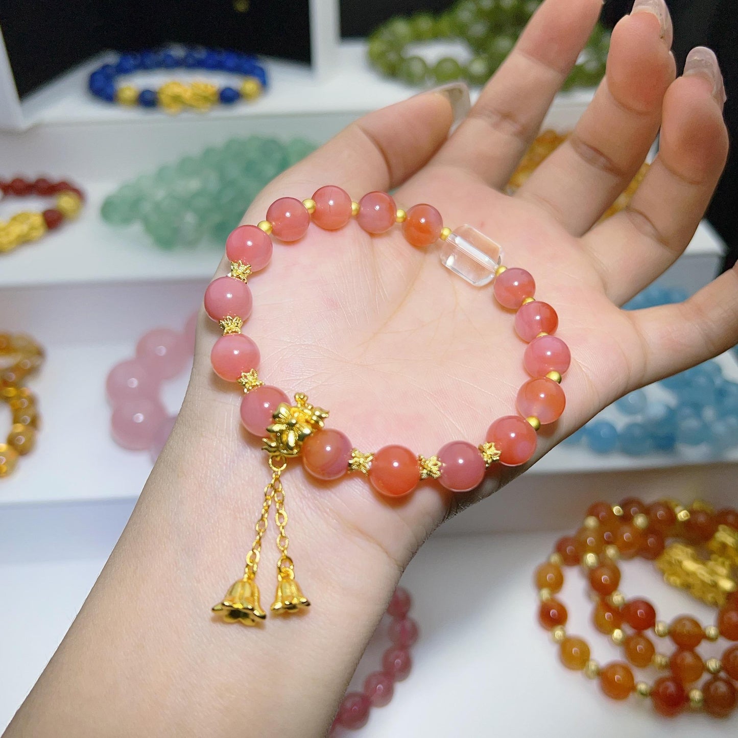 yanyuan agate Clear Quartz rose pendant bracelet