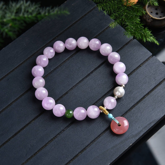 S925 silver kunzite safe buckle salt source agate bracelet