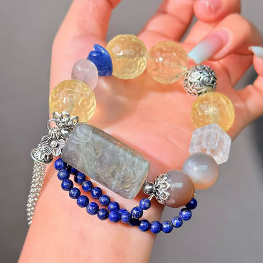 022 Citrine Labradorite Sunstone High Quality Fashion Jewelry Feng Shui Magnetic Beads Bracelet Gift