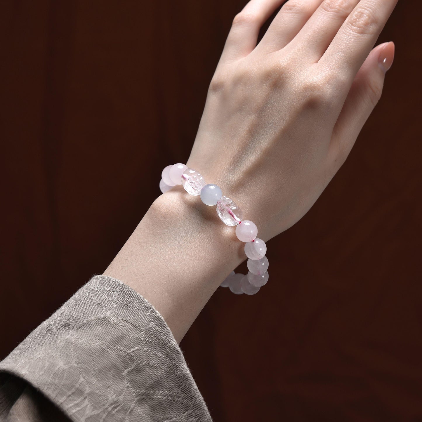 010 Rose quartz piyao bracelet with certificate lucky charm