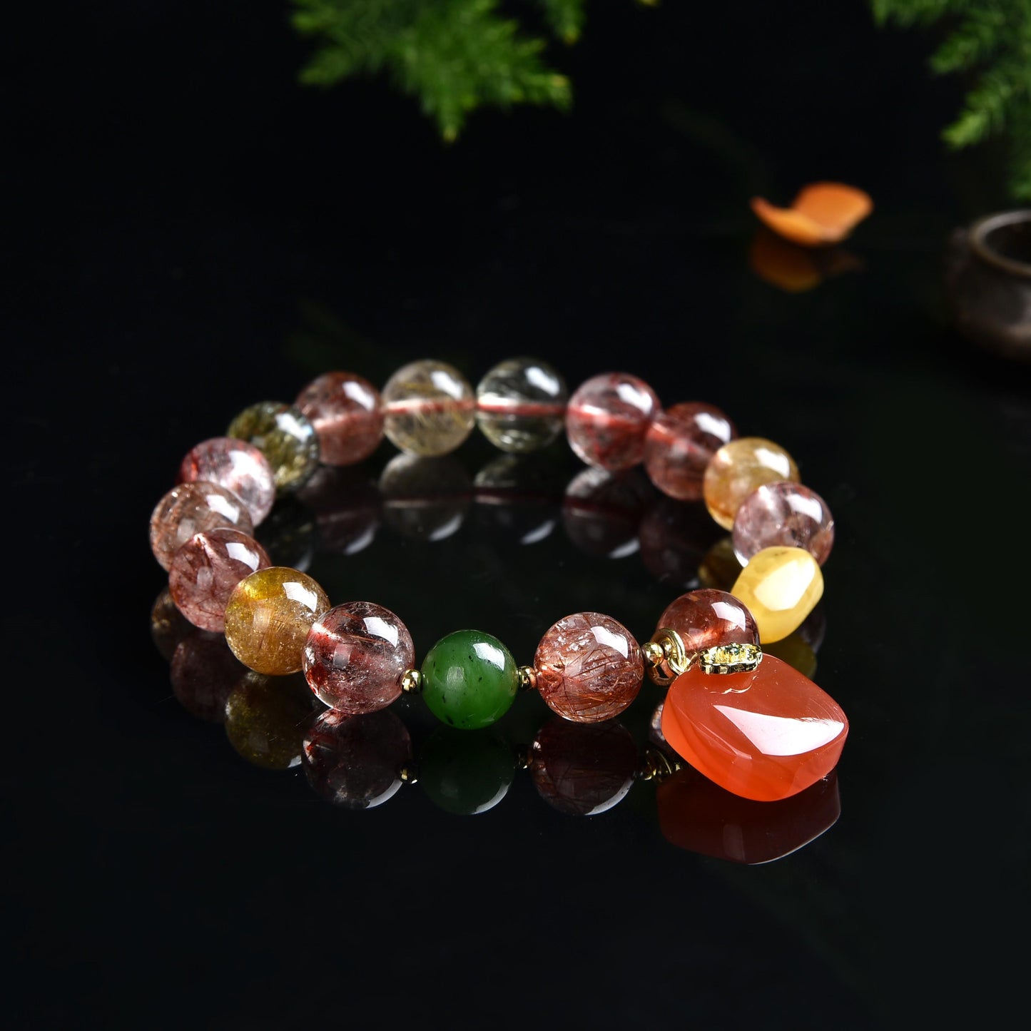 Color Rutilated Quartz beeswax yanyuan agate protection plate bracelet