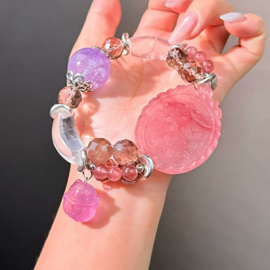 064 Strawberry q Smoky quartz Clear quartz Lucky Charm Bracelet Energy High Quality Fashion Jewelry Feng Shui Magnetic Beads Bracelet Gift