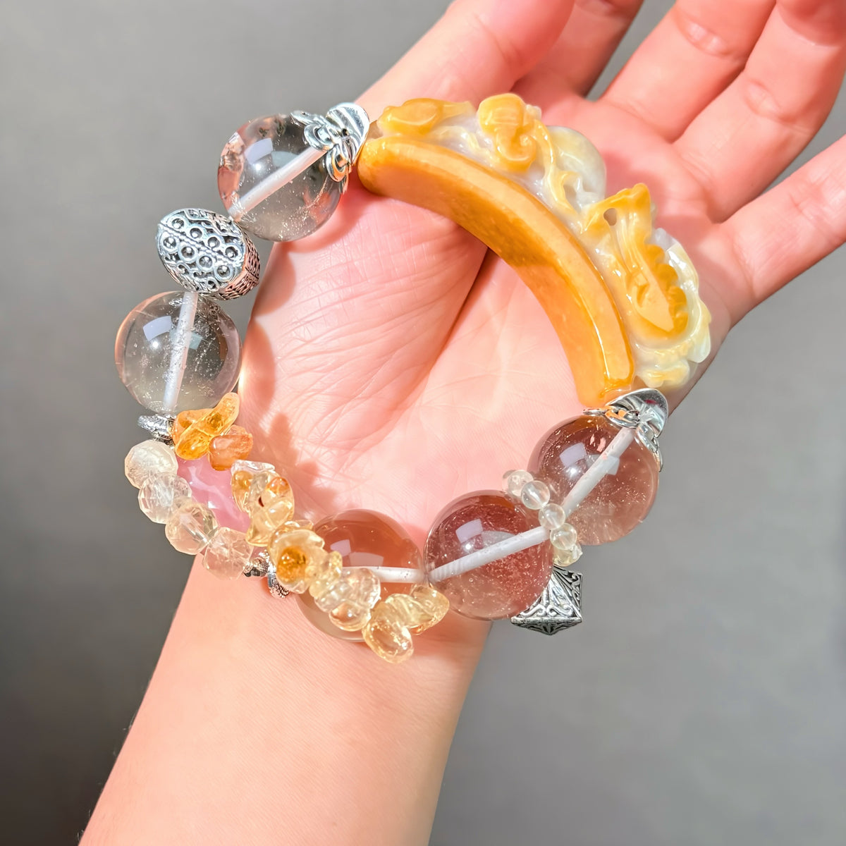 078 Jadeite Citrine Clear Quartz Bracelet Energy High Quality Fashion Jewelry Feng Shui Beads Magnetic Gift