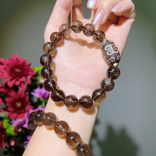 037 Smoky quartz dzi bracelet high quality energy lucky charm bracelet 2025 feng shui magnetic beads bracelet gift