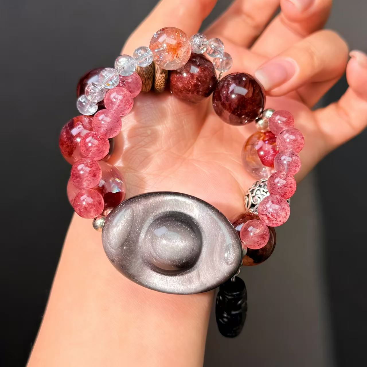 046 Obsidian Hematoid Q Strawberry Q  Lucky Charm Bracelet 2025 Energy High Quality Fashion Jewelry Feng Shui Beads Magnetic Giftt gift bracelet gift