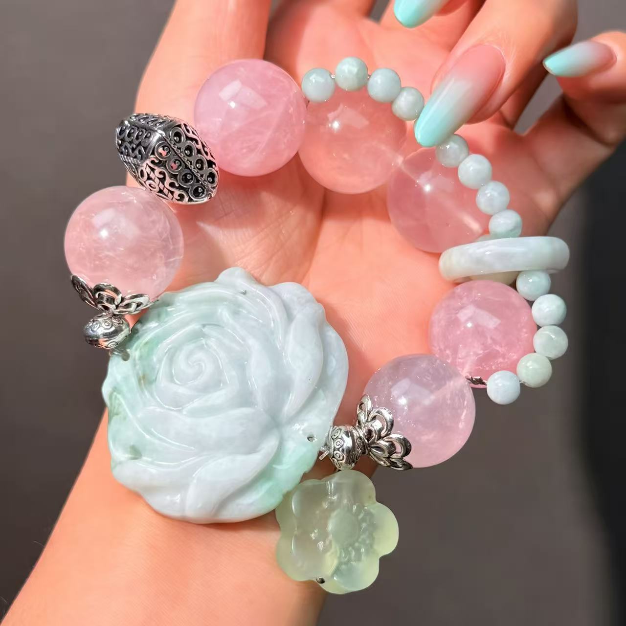 022 Rose Quartz Jadeite Bracelet Energy High Quality Fashion Jewelry Magnetic Beads Bracelet Gift
