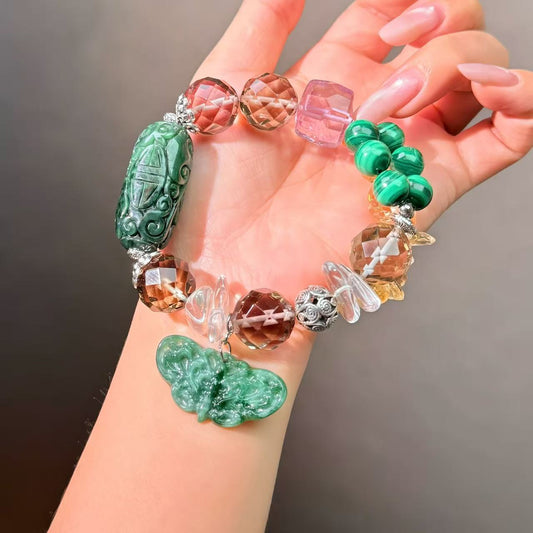 011 Jadeite Smoky quartz Malachite bracelet