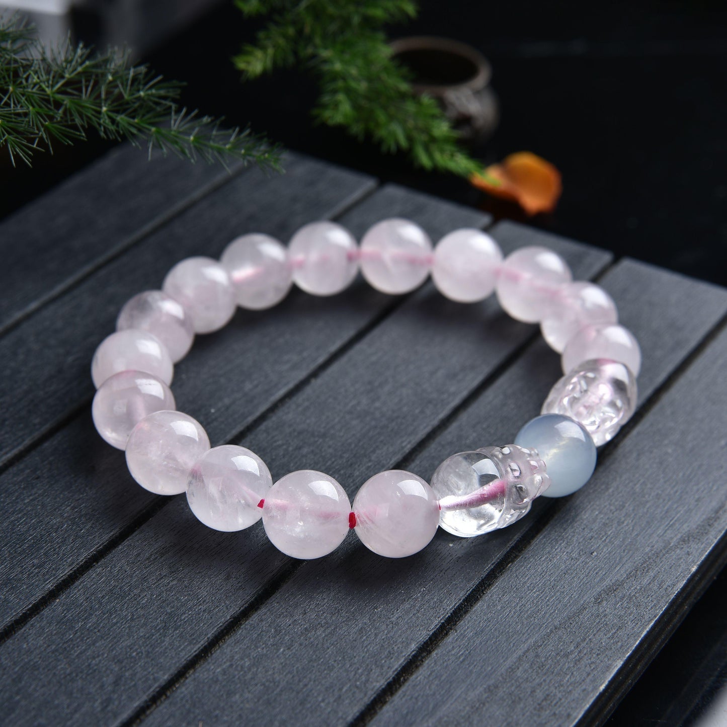 010 Rose quartz piyao bracelet with certificate lucky charm