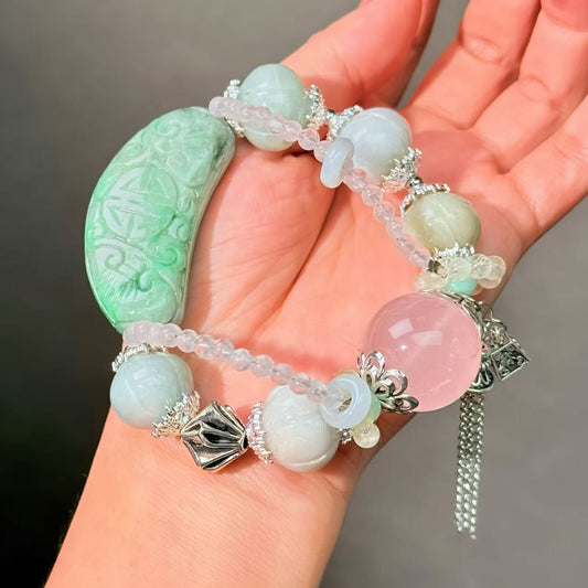 008 Jadeite Rose Quartz High Quality Fashion  Bracelet Gift Bead Bracelet Jewelry