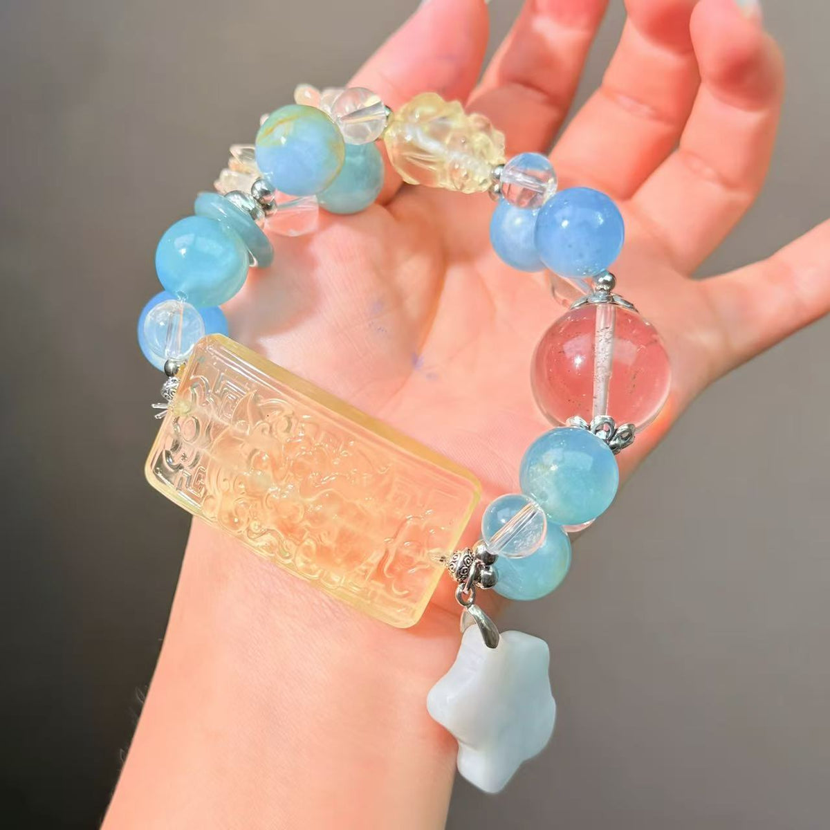 008 Citrine Aquamarine Clear Quartz High Quality Fashion  Bracelet Gift Bead Bracelet Jewelry
