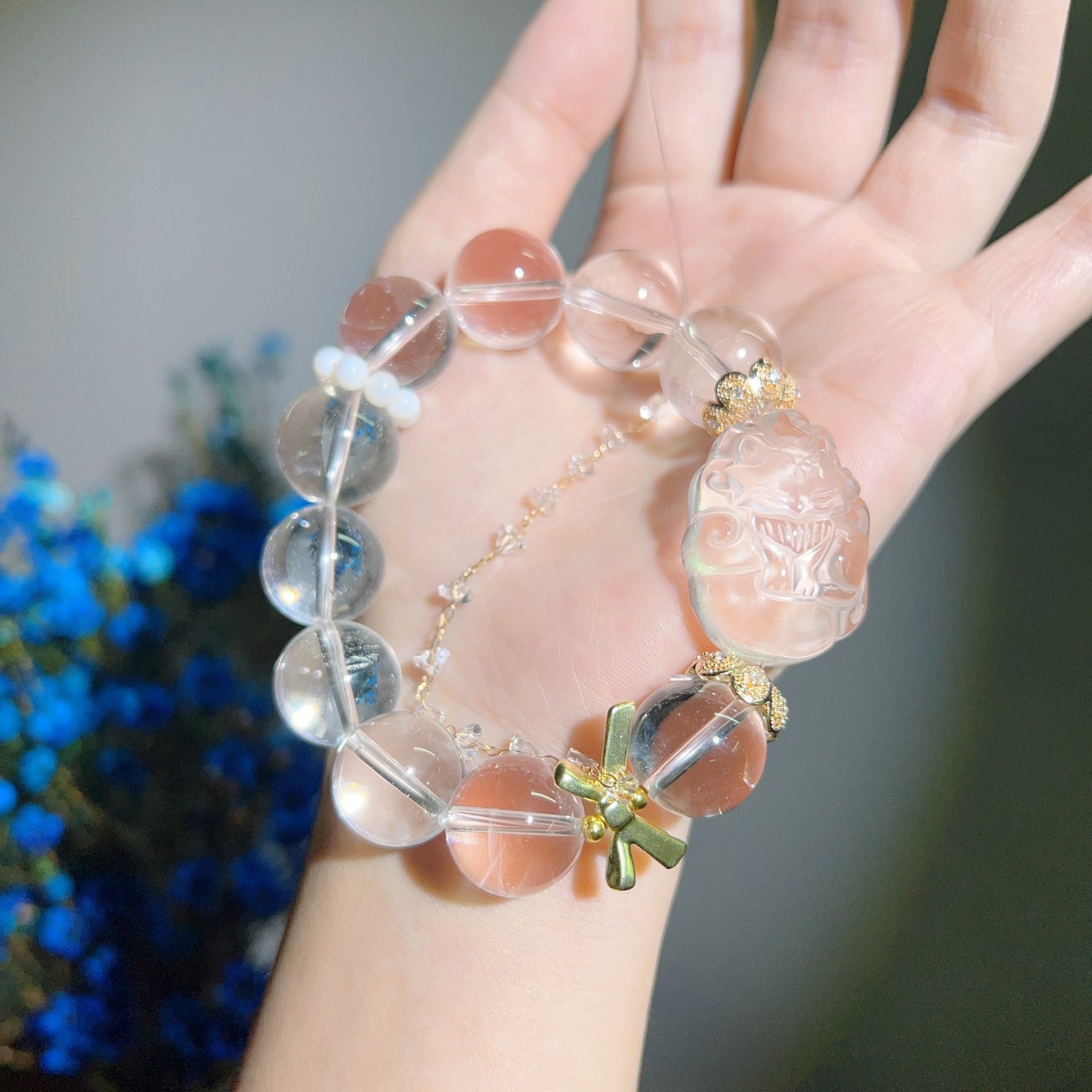 029 Clear Quartz Nine-tailed Fox High Quality Energy Large Bead Bracelet Energy Lucky Charm Bracelet Wind Water Healing Gift