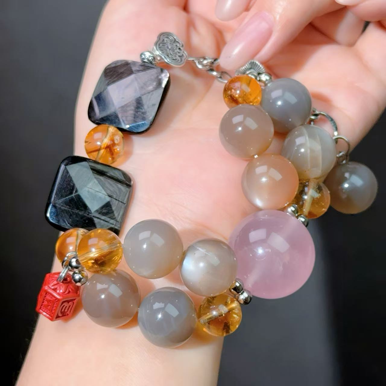 075 Moonstone Citrine Hypersthene High Quality Fashion Jewelry Feng Shui Bead Bracelet Gift