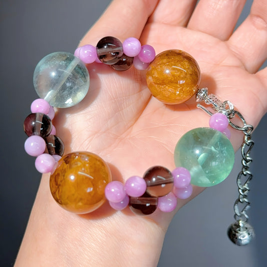 009 Fluorite Hematoid Quartz Kunzite Bracelet 2025 Energy High Quality Fashion Jewelry Feng Shui Magnetic Beads Bracelet Gift