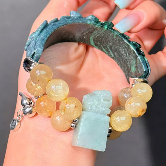 017 Jadeite Rutilated Q bracelet energy high quality fashion jewelry magnetic beads bracelet gift