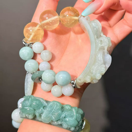 019 Jadeite Citrine Lucky charm bracelet energy feng shui magnetic fashion jewelry beads bracelet gift