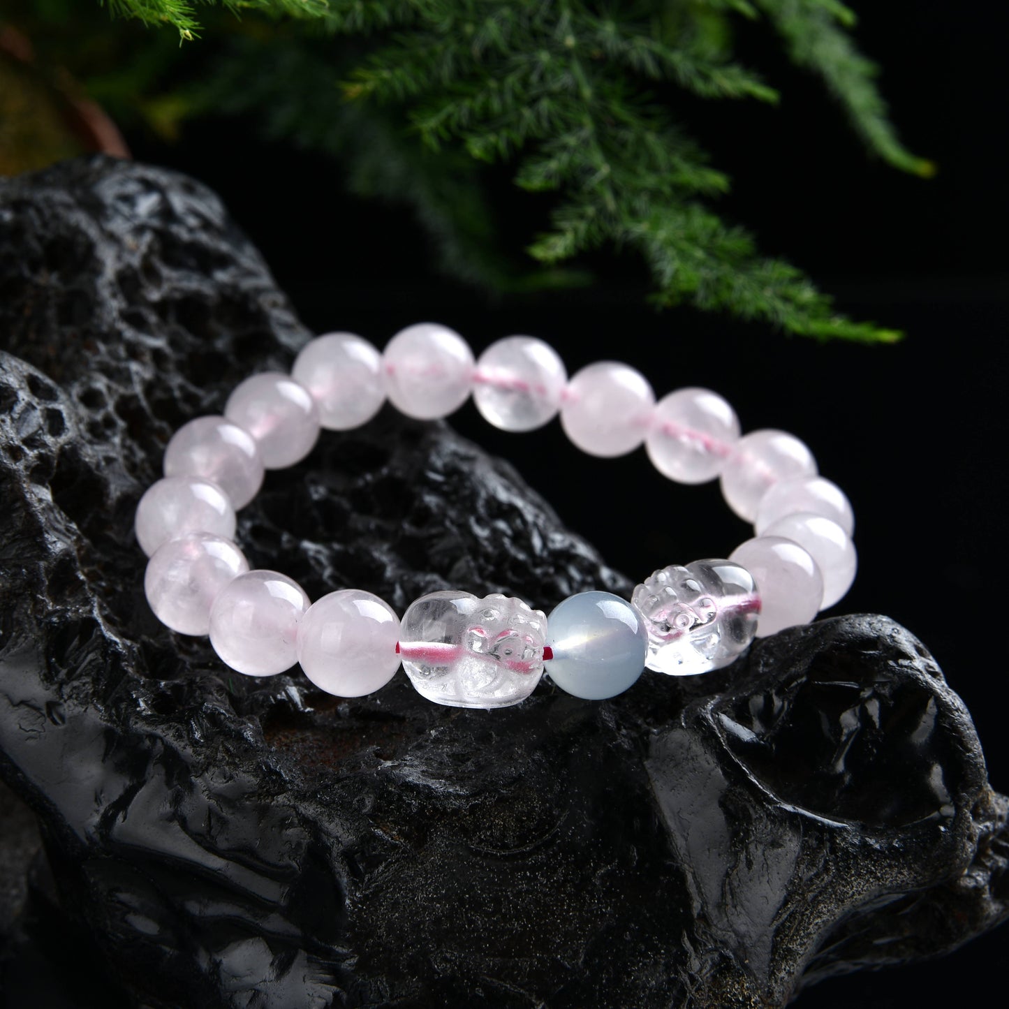 010 Rose quartz piyao bracelet with certificate lucky charm