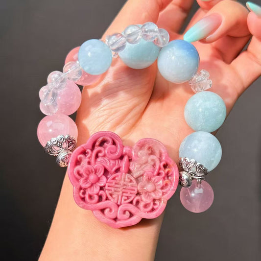 018 Aquamarine Rose Quartz Rhodonite  Lucky Charm Bracelet 2025 Energy High Quality Fashion Jewelry Feng Shui Beads Magnetic Gift