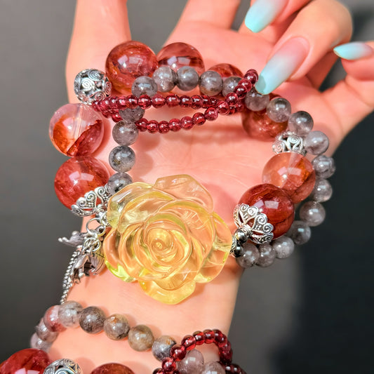 013 Citrine Hematoid Q Garnet Bracelet Energy High Quality Feng Shui Bracelet Magnetic Beads Fashion Jewelry Bracelet Gift