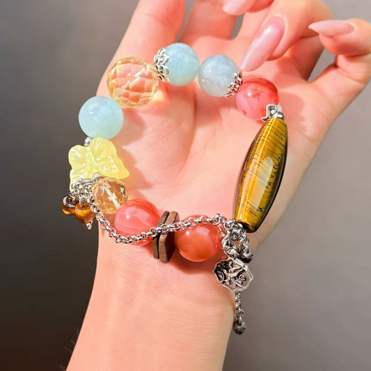 012 Aquamarine Agate Citrine  Bracelet Energy High Quality Fashion Jewelry Feng Shui Beads Magnetic Gift