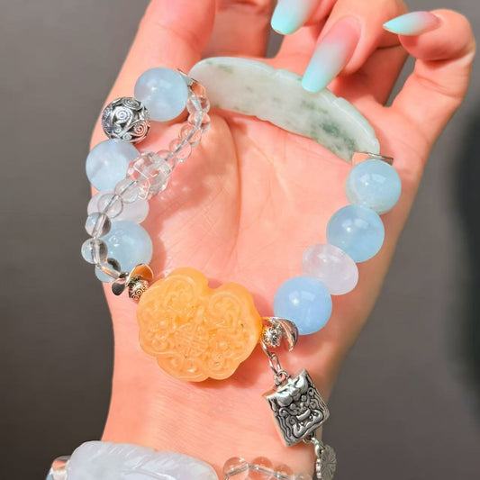017 Aquamarine Jadeite Huanglong Jade bracelet energy high quality fashion jewelry magnetic beads bracelet gift