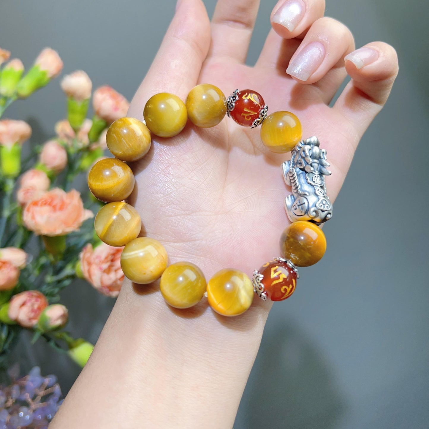 040 S999.  Tiger Eye Stone 14MM Beads Piyao Bracelet Lucky Charm Bracelet 2025 Feng Shui Fashion Energy Magnetic High Quality Bracelet Gift