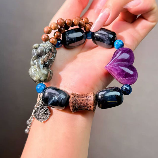 004 Tiger's eye Fluorite Jadeite Bracelet Combination Link, Lucky Charm Bracelet 2025 Energy Magnetic Bead Bracelet Gift