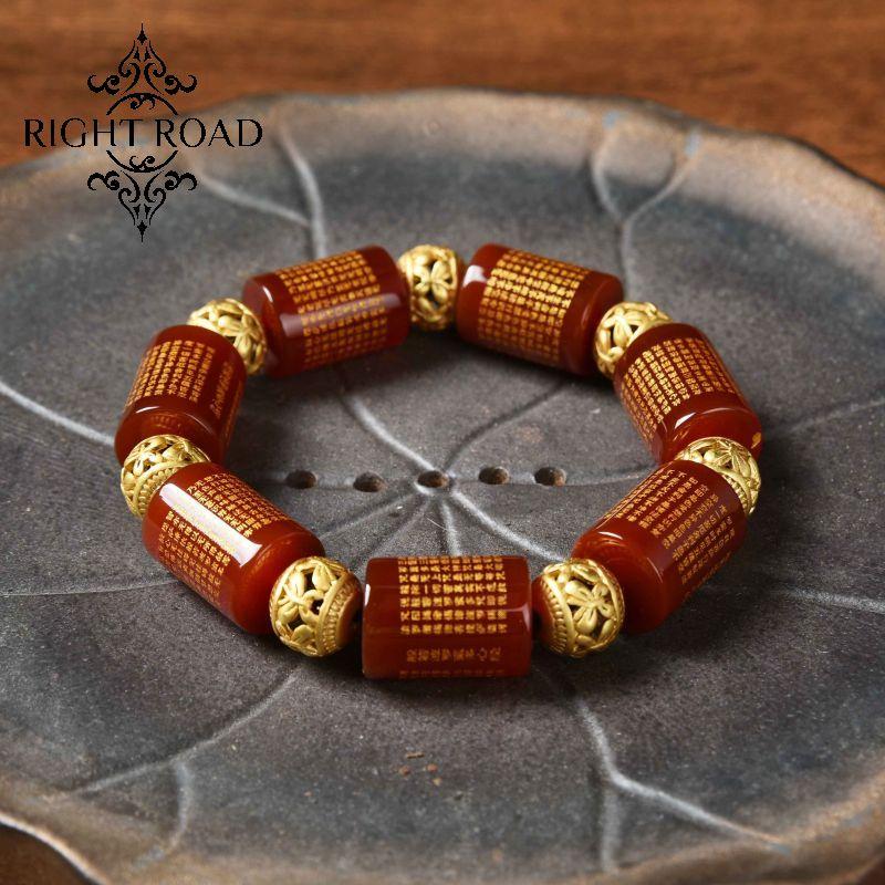 051lucky charm bracelet 2024 red agate scripture barrel beads bracelet energy feng shui fashion high quality new Chinese magnetic therapy rosary beads