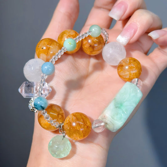 055 Hematoid Quartz Jadeite Fluorite Bracelet 2025 Energy High Quality Fashion Jewelry Beads Bracelet Gift