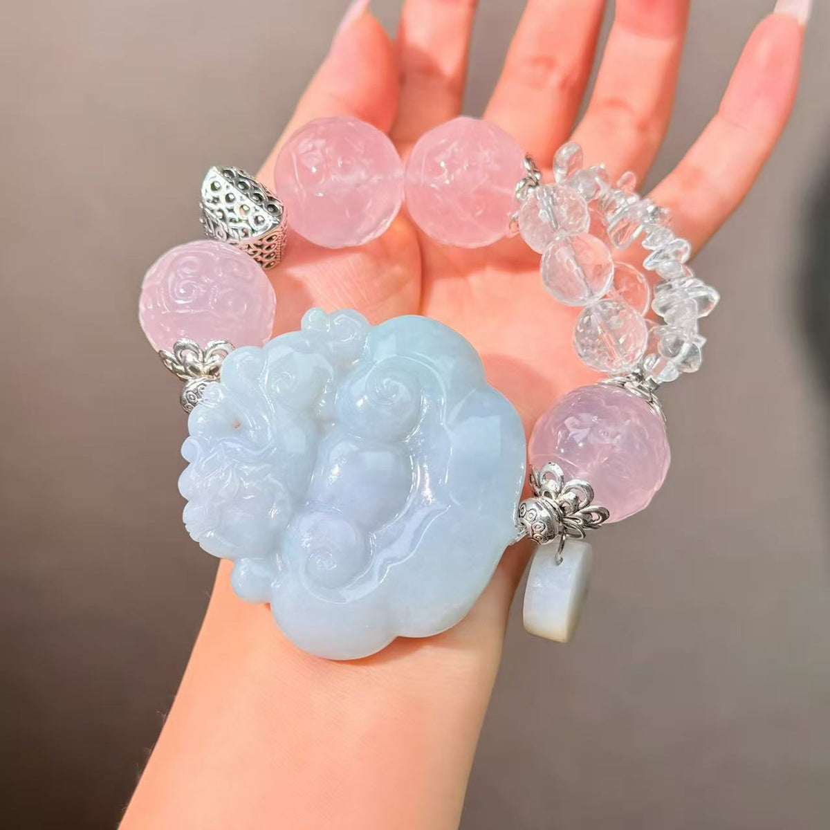 051 Jadeite Rose Quartz Clear Quartz high quality new Chinese magnetic therapy rosary beads